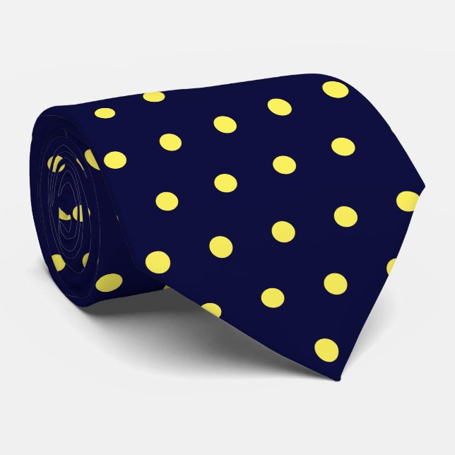 yellow dots blue  neck tie (Rolled)