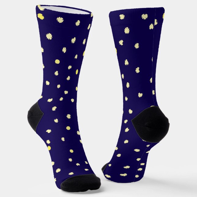 yellow dots in navy socks (Angled)
