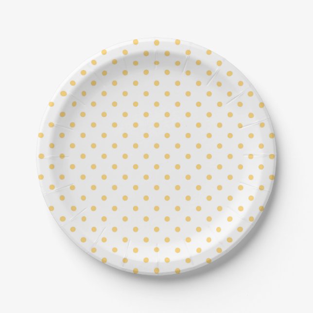 Yellow Dots White Party Minimalist Paper Plates (Front)