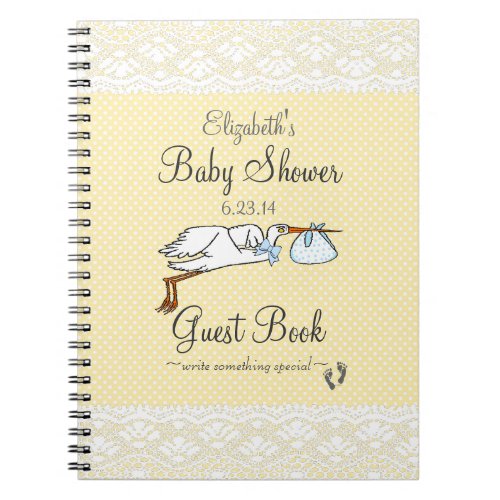 Yellow Dots with Stork Cute Baby Shower Guest Book