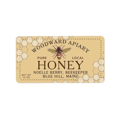 Yellow Dotted Border Honey Address Label with Bee