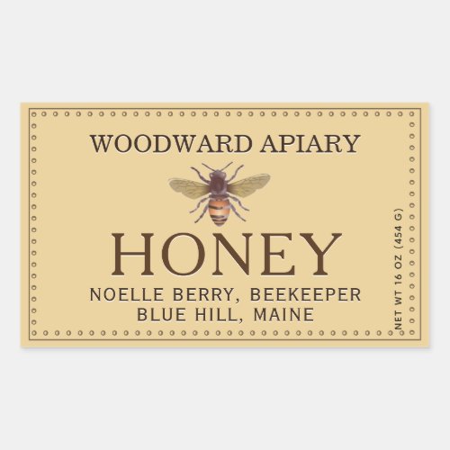 Yellow Double Border Honey Label with Honeybee