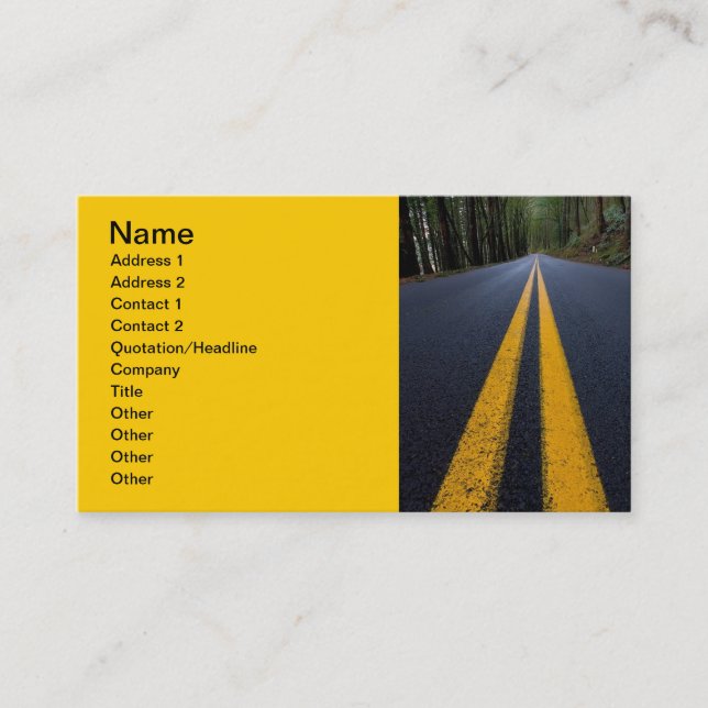 YELLOW DOUBLE LINE PAVEMENT ROADS TRAVELING PHOTO BUSINESS CARD (Front)