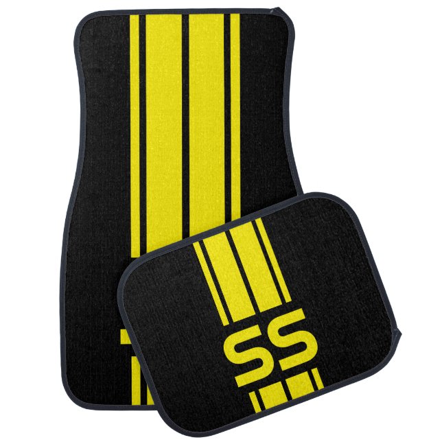 Yellow Double Race Stripes | Personalize Car Mat (Set)