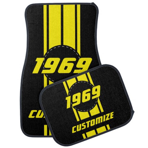 Yellow Double Race Stripes | Personalize Car Mat
