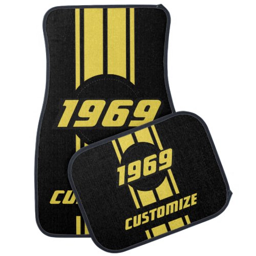 Yellow Double Race Stripes with DIY Year and Text Car Floor Mat
