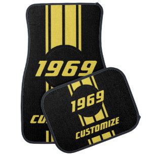 Yellow Double Race Stripes with DIY Year and Text Car Floor Mat