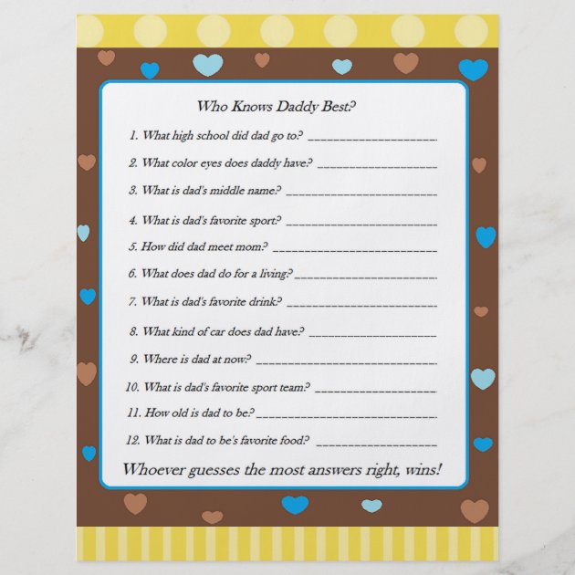 Yellow Double Sided Baby Shower Game BINGO/Daddy Flyer