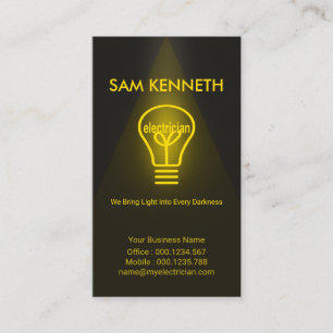 Yellow Down Light Electrician Yellow Light Bulb Business Card