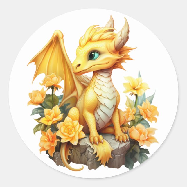 Yellow Dragon Classic Round Sticker (Front)