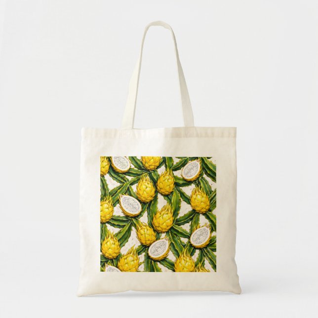 Yellow Dragon Fruit Slices Tropical Pattern Tote Bag (Front)