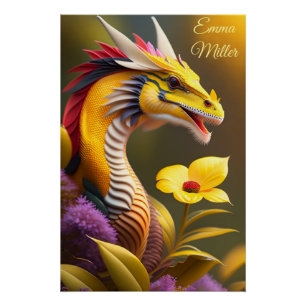 Yellow Dragon, imaginative Digital Art Poster