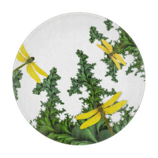 Yellow Dragonflies Round Cutting Board