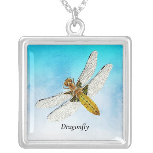 Yellow Dragonfly Watercolor Painting Necklace