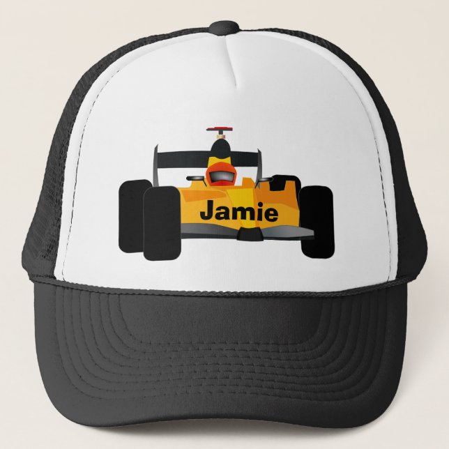 Yellow Dragster Race Car Trucker Hat (Front)
