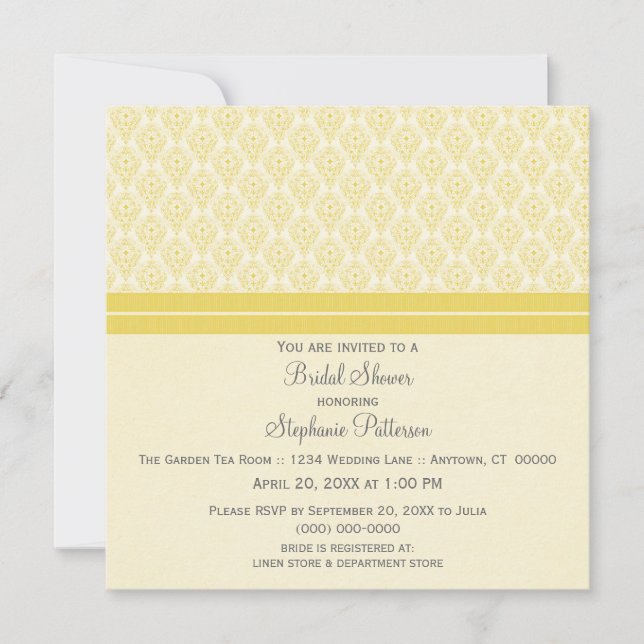 Yellow Dramatic Damask Bridal Shower Invite (Front)