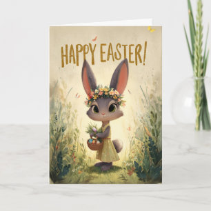 Yellow Dress Flower-Crown Bunny Easter Card