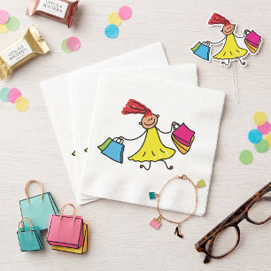 Yellow Dress Happy Girl Shopping Napkins
