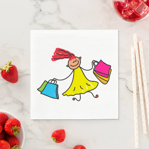 Yellow Dress Happy Girl Shopping Napkins