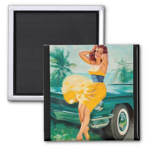 Yellow Dress Pin Up Art Magnet