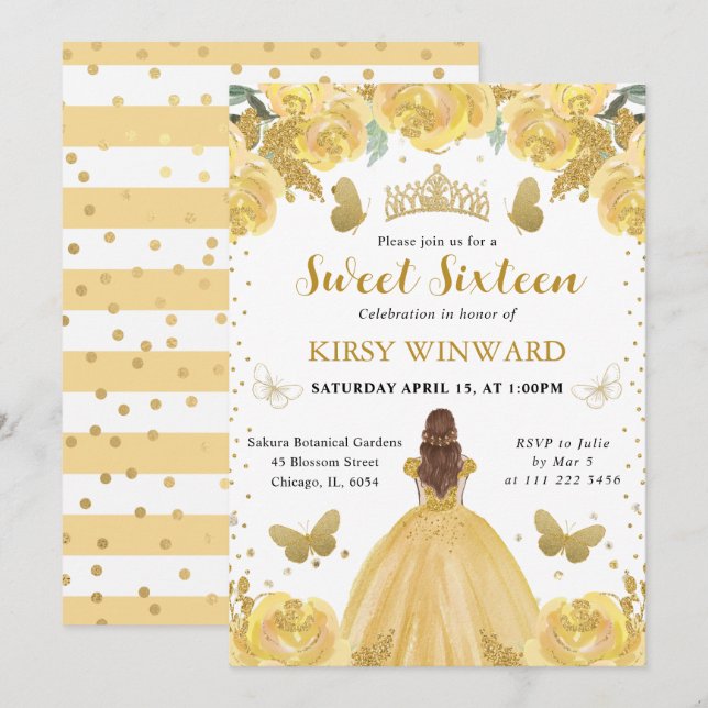 Yellow Dress Red  Hair Princess Sweet 16 Invitation (Front/Back)