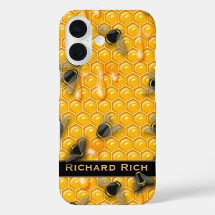 Yellow Dripping Honeycomb Bee Art iPhone 16 Case