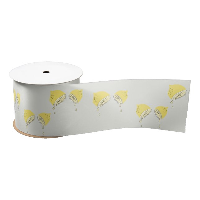 Yellow dripping lemon slices satin ribbon (Spool)
