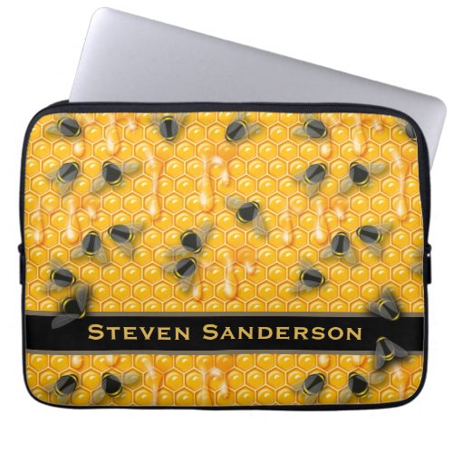 Yellow Drippy Honeycomb with Bumble Honey Bees Laptop Sleeve