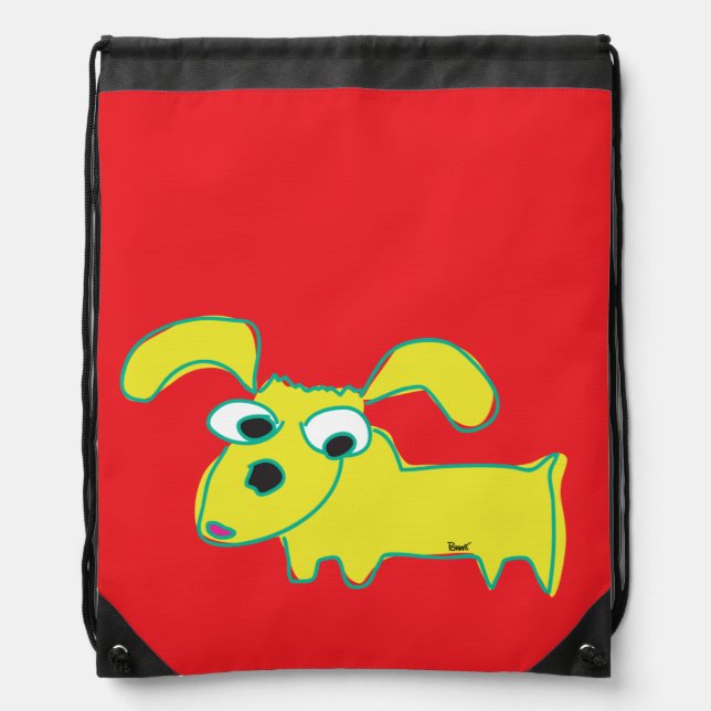 Yellow Droopy Ear Dog Drawstring Backpack (Front)