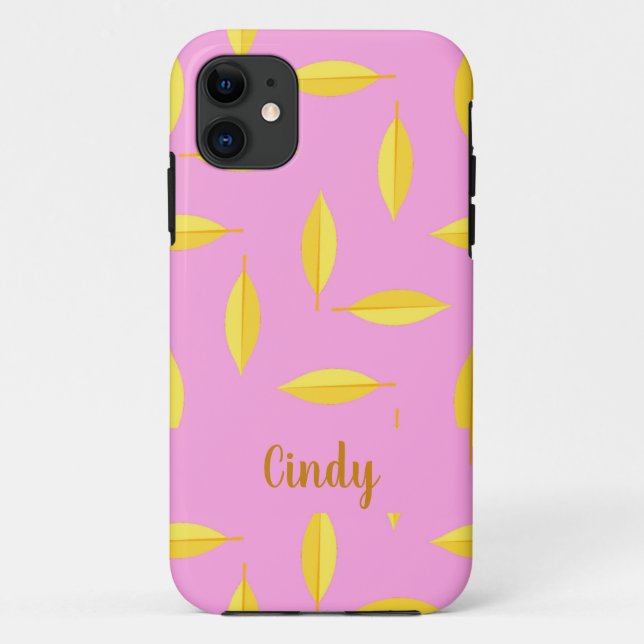 Yellow dry leaves custom name pink Case-Mate iPhone case (Back)