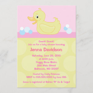 Yellow Duck 5x7 Baby Shower Invitation - Pink