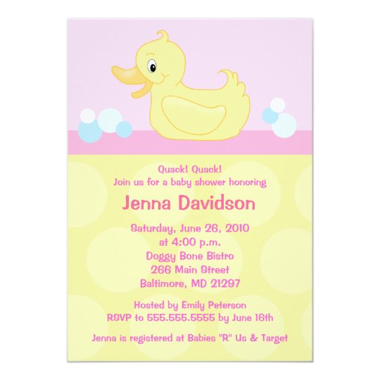 Yellow Duck 5x7 Baby Shower Invitation Pink Yellow Duck 5x7 Baby Shower Invitation Pink