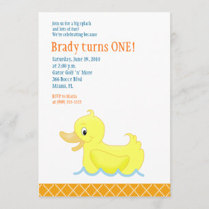 Yellow Duck 5x7 Birthday Invitation - Orange