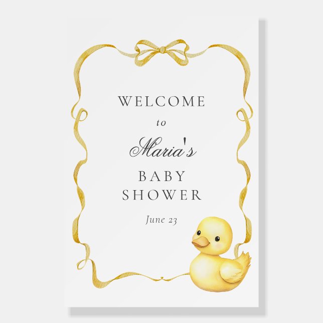 Yellow Duck and Ribbons Baby Shower Welcome Sign (Front)