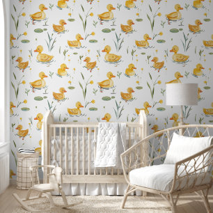 Yellow Duck Baby Nursery Wallpaper