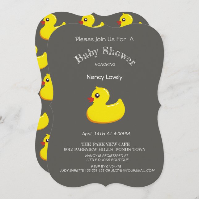 yellow duck baby shower - chalkboard look invitation (Front/Back)