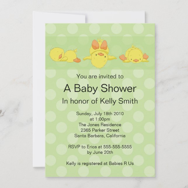 Yellow Duck Baby Shower Invitation (Front)