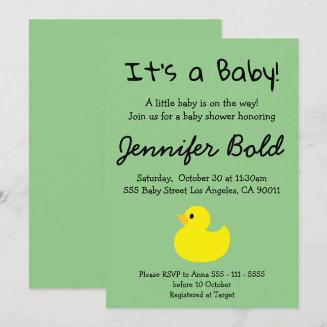 Yellow Duck Baby Shower Invitation (Front/Back)