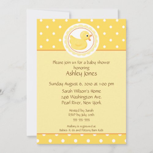 Yellow Duck Baby Shower Invitation