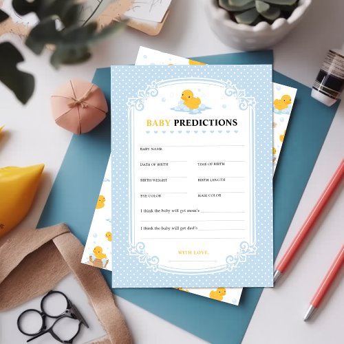 Yellow Duck Bubble Bath Baby Predictions Game Card
