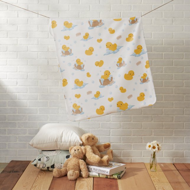 Yellow Duck Bubble Bath Patterned Baby Blanket (In Situ)