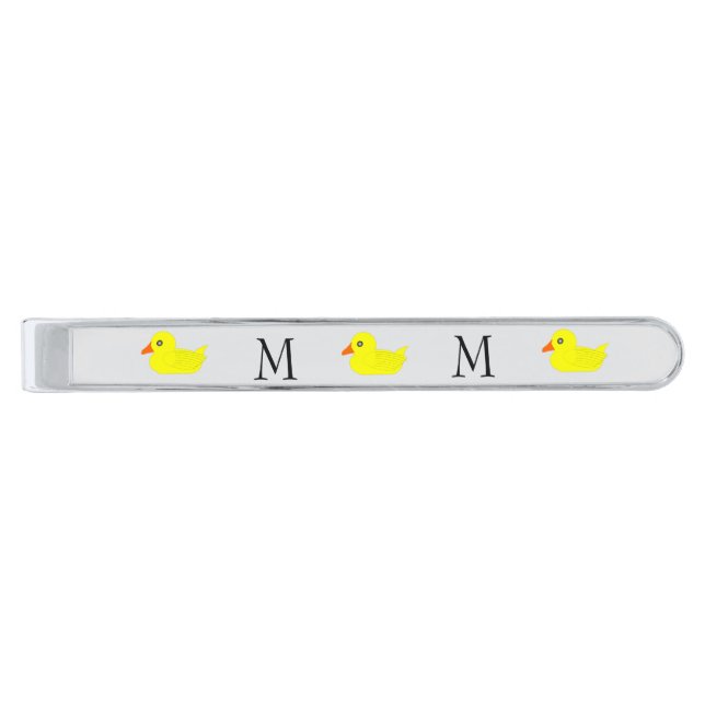 Yellow Duck Design Monogrammed Silver Finish Tie Bar (Front)