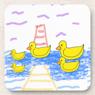 Yellow Duck Family Lighthouse Yellow Pier Beverage Coaster