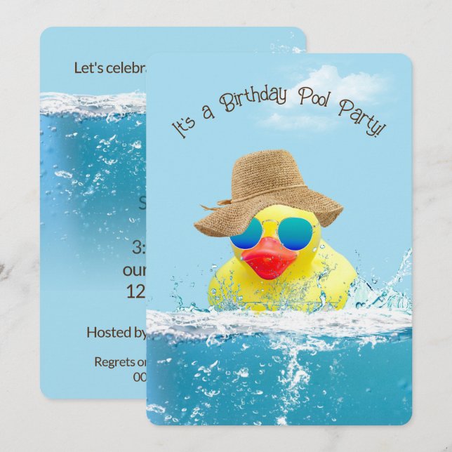 Yellow Duck for a Birthday Pool Party Invitation (Front/Back)