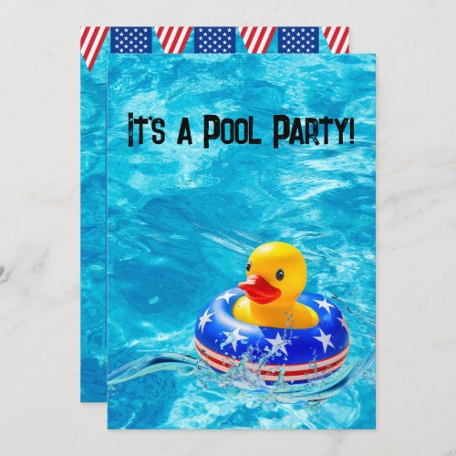 Yellow Duck for Patriotic Pool Party  Invitation