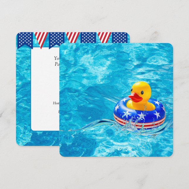 Yellow Duck for Patriotic Pool Party  Invitation (Front/Back)