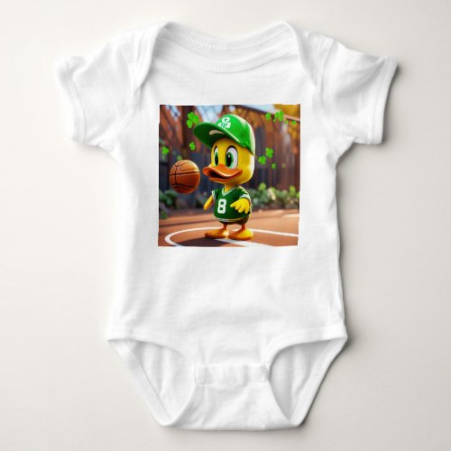 Yellow Duck in Celtics Gear Cartoon Print Baby Bodysuit