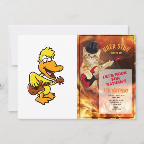Yellow duck playing guitar  choose back color invitation