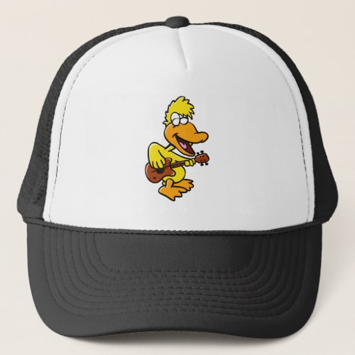 Yellow duck playing guitar  choose back color trucker hat