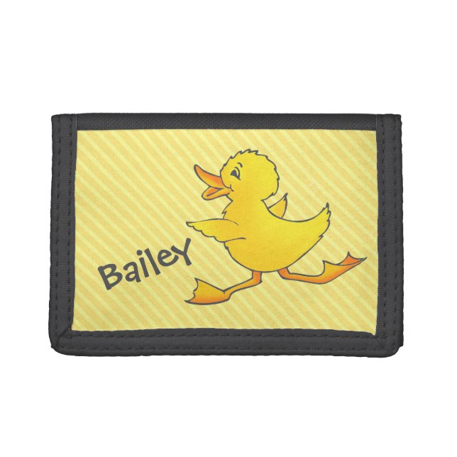 Yellow duck running add your name purse tri-fold wallet (Front)